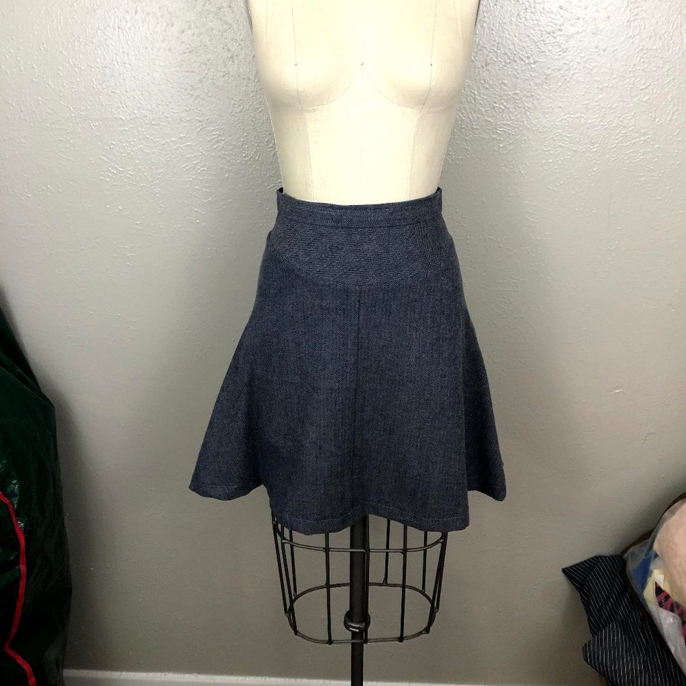 Navy Chevron Fit and Flare Skirt With Waist Yoke